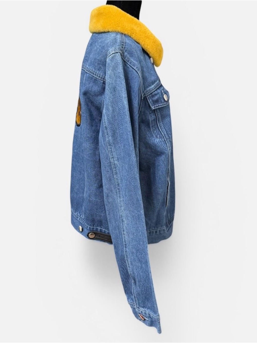 Samantha Sipos Denim Jacket Faux Shearling Collar BABE Patch Back Size 2XL - Picture 3 of 8